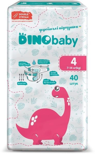 Підгузки Dino Baby Розмір 4 (7-14 кг) 40 шт для комфортного догляду за дитиною 00000001179 фото