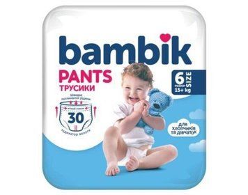 Підгузки Bambik трусики 6 для дітей від 15 кг 30 шт унісекс недорого 00000001209 фото
