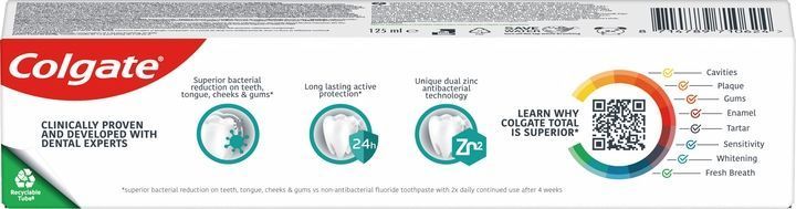 Зубна паста Colgate Total Active Fresh 125 мл для антибактеріального захисту зубів 00000002135 фото