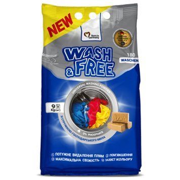 Пральний порошок Wash & Free універсальний 9 кг для ефективного прання без зусиль 00000004300 фото