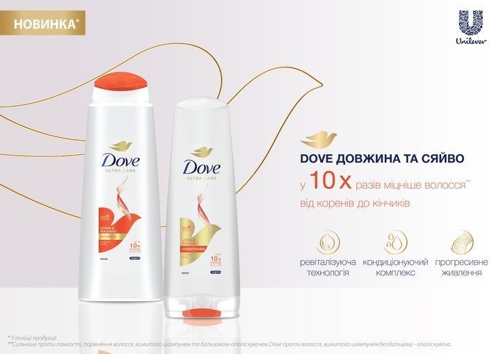 Шампунь Dove Ultra Care Довжина та сяйво 400 мл для фарбованого волосся 00000000682 фото