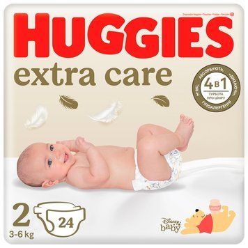 Підгузки Huggies Extra Care Розмір 2 (3-6 кг) 24 шт для новонароджених унісекс 00000001197 фото