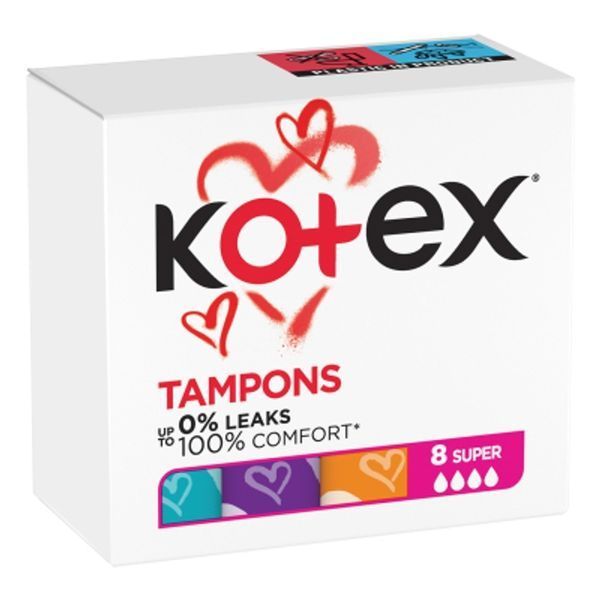 Тампони Kotex Super 8 шт без аплікатора з поглинанням 4 краплі 00000002538 фото