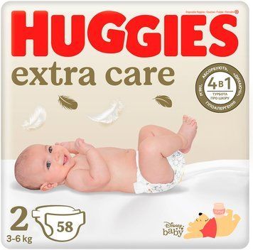 Підгузки Huggies Extra Care 2 для новонароджених 3-6 кг 58 шт червоні 00000001192 фото