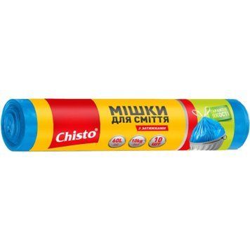 Пакети для сміття Chisto із затяжкою 60 л 10 шт сині для зручного використання 00000001446 фото