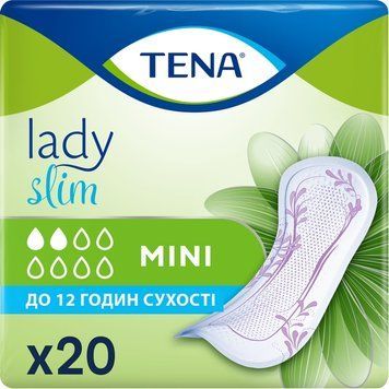 Урологічні прокладки TENA Lady Slim Mini, 20 шт, без ароматизації, 2 краплі поглинання 00000003643 фото