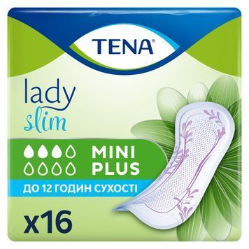 Урологічні прокладки Tena Lady Slim Mini Plus 16 шт. для жінок з поглинанням 3 краплі 00000003642 фото