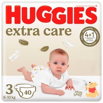 Підгузки Huggies Extra Care Size 3 (6-10 кг) 40 шт для комфортного догляду за дитиною 00000001193 фото