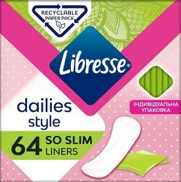 Гігієнічні щоденні прокладки Libresse Dailies Style So Slim 64 шт ультратонкі 00000002455 фото