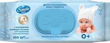 Вологі серветки для дітей Smile Baby з екстрактом Ромашки та Алоє 100 шт 00000001087 фото
