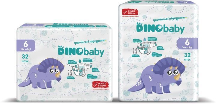 Підгузки Dino Baby Розмір 6 для дітей від 16 кг 32 шт унісекс, комфорт та надійність 00000001182 фото