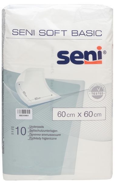 Пелюшки для малюків Seni Soft Basic 60х60 см 10 шт одноразові вбиральні білі 00000001149 фото