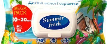 Вологі серветки для дітей Summer Fresh 120 шт з клапаном для ніжної шкіри 00000001088 фото