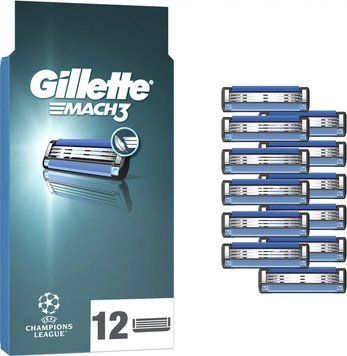 Змінні касети Gillette Mach3 12 шт для чоловіків з трьома лезами 00000004902 фото