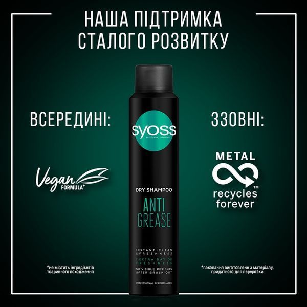 Сухий шампунь Syoss Anti-Grease 200 мл для жирного волосся 00000000611 фото