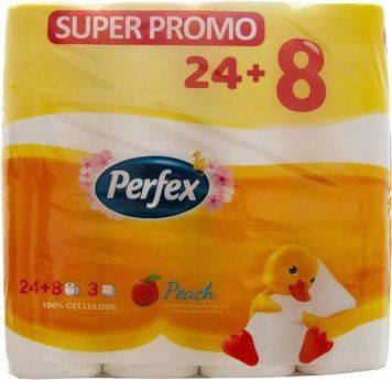 Туалетний папір Perfex Персик 3 шари 24+8 шт. для комфортного використання 00000001711 фото