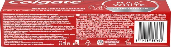 Зубна паста Colgate Max White Luminous 75 мл для вибілювання зубів зі знижкою 00000002130 фото