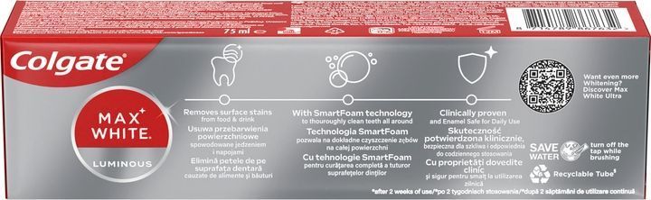 Зубна паста Colgate Max White Luminous 75 мл для вибілювання зубів зі знижкою 00000002130 фото