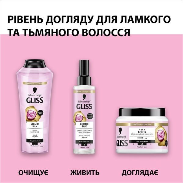Шампунь Gliss Kur Liquid Silk 400 мл для ламкого і позбавленого блиску волосся 00000000726 фото